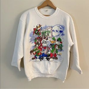 vintage 1994 space jam looney tunes winter christmas sweatshirt womens medium